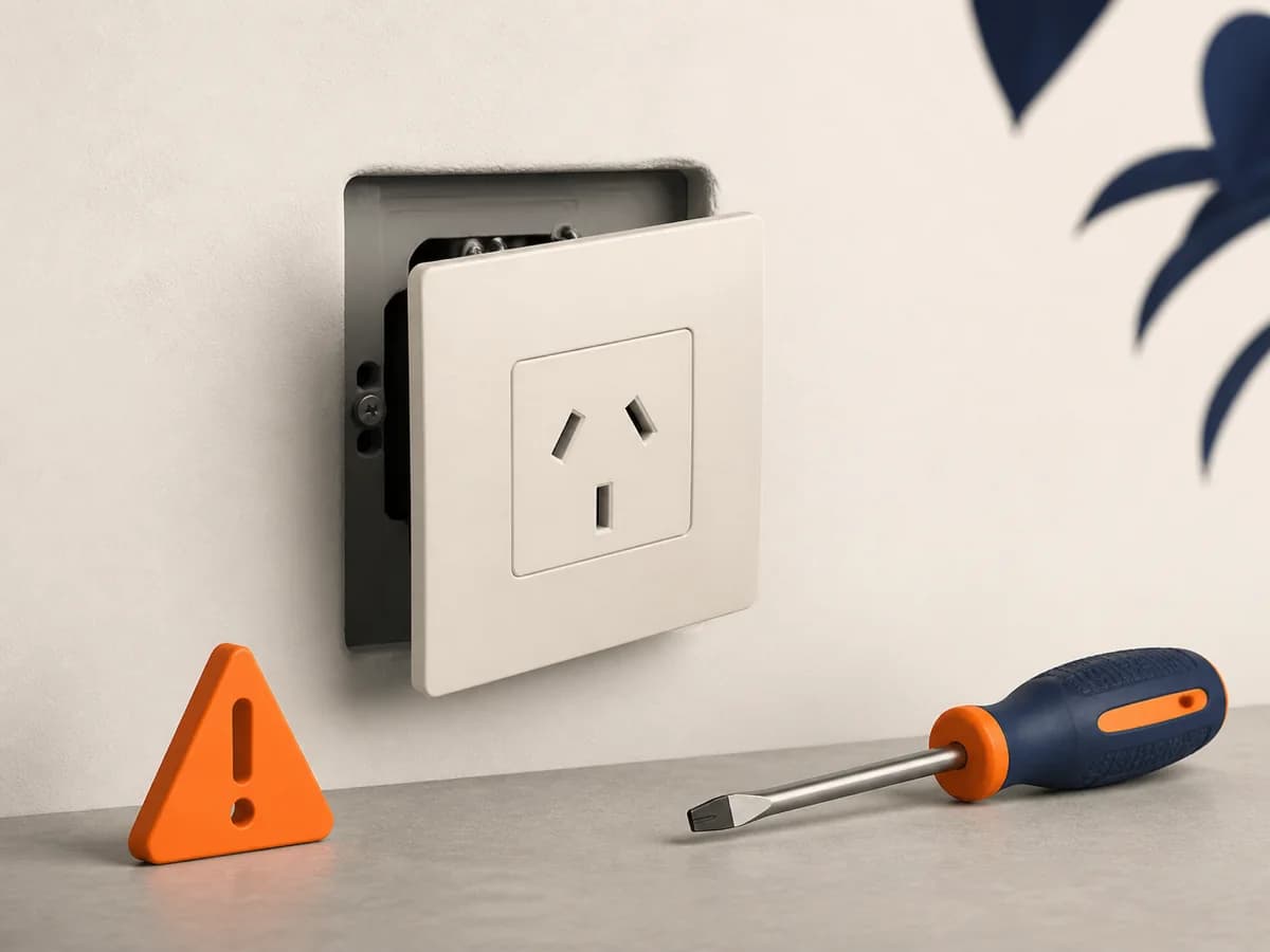 Ilustración de un tomacorriente flojo con una señal de advertencia eléctrica